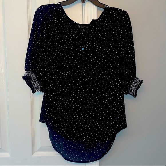 Bobeau Polka Dot Button Up Puff Sleeve Blouse - Picture 2 of 10